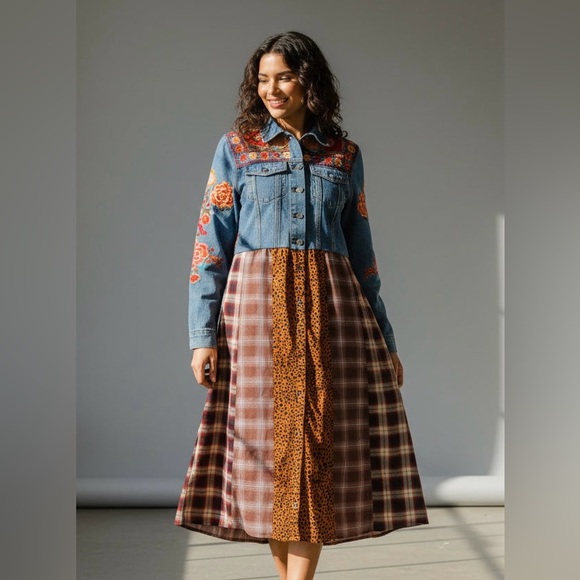 Floral Embroidered Denim Dress - Picture 2 of 10